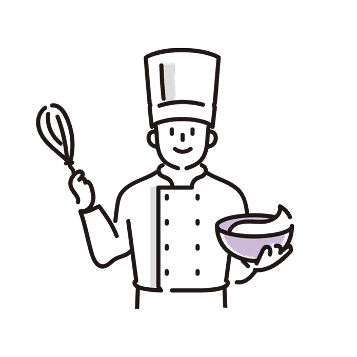 商品を生産する技術部、品質管理部、製造部のイラスト